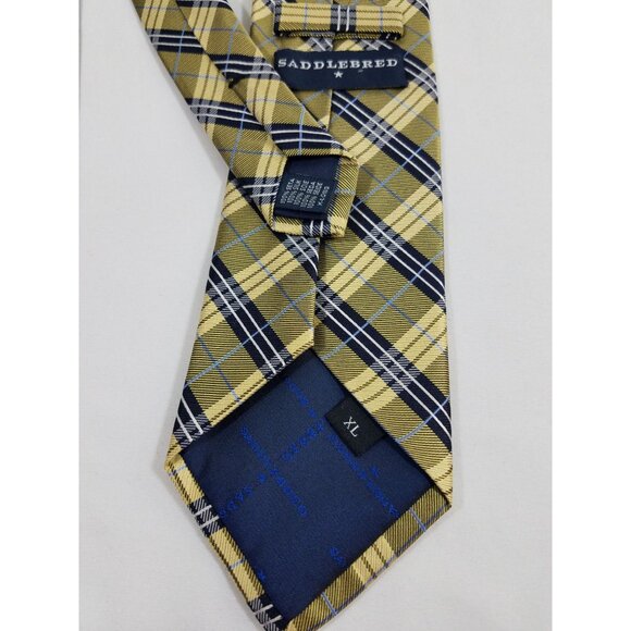 Saddlebred Mens Necktie lot of 3 Gold Navy Plaid Paisley Silk & Silk Blend ties - Picture 7 of 10